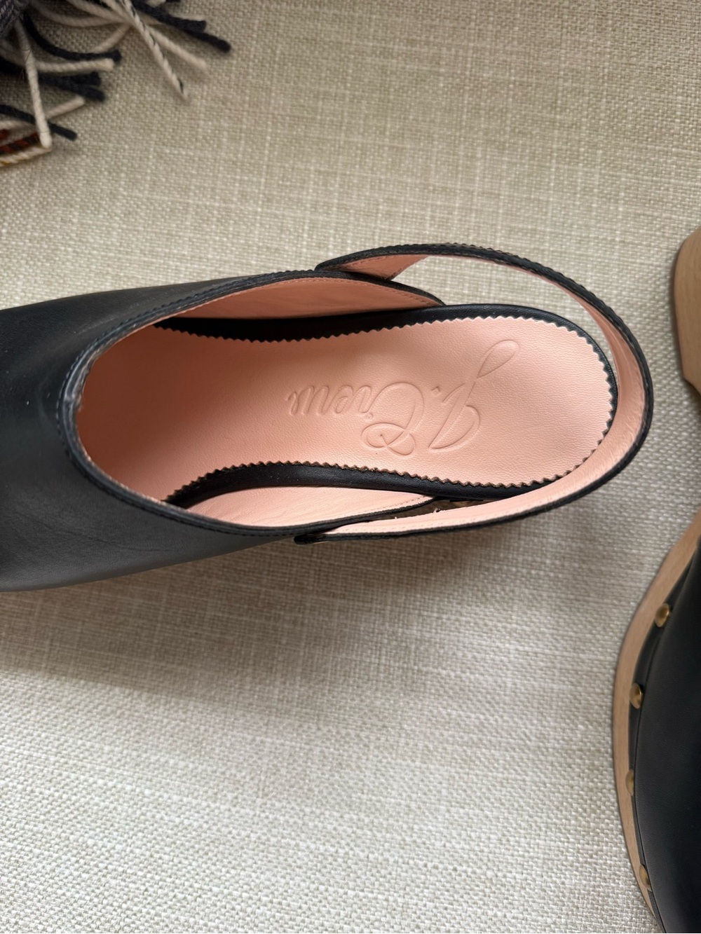 J Crew Black Leather Slingback Clogs with Studded Wood Platform - size 8 View 2